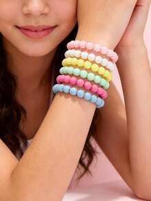 6pcs 8mm Colorful Beaded Charm Bracelets Jewelry Set For Girls, Random Color - Multicolor - View 2