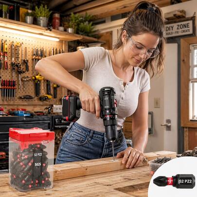 20/30pcs S2 Steel PZ2 Screwdriver Bit Set, 1" - 25mm, Hex Shank, Black, Red, White, Power PZ2 Impact Driver Bits With Storage Box, No Assembly Required