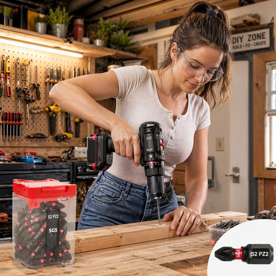 Bộ 20/30 mũi vít thép S2 PZ2, kích thước 1" - 25mm, chuôi lục giác, màu đen, đỏ, trắng, kèm hộp đựng, không cần lắp ráp. - B-đen - Xem 1