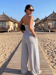 Summer Outfits For Women, Ruched Waist Sleeveless One Piece Outfit, Casual Beach Vacation Summer - 灰色 - 查看 5