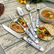 5/20 piezas Juego de cubiertos de acero inoxidable con mango de porcelana azul y blanca, incluye cuchillo de mesa, tenedor, cuchara, cucharilla, cuchara para niños, tenedor de fruta y tenedor pequeño, adecuado para uso diario, hoteles y restaurantes - Multicolor - Ver 13
