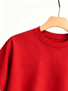Women Two-Piece Outfits - Red T-shirt + Blue Pants - View 3