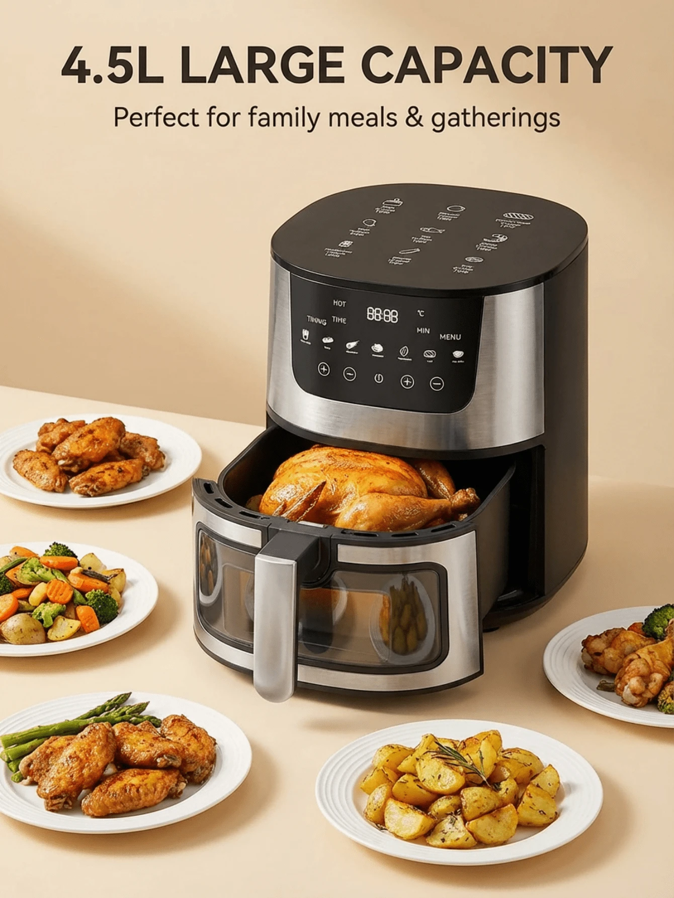 SOKANY 5L Smart Air Fryer: Healthy Oil-Free Cooking, 1500W Rapid Heating, Touch Control & 6-Hour Timer, Multi-Function Family Meals - Black - View 1