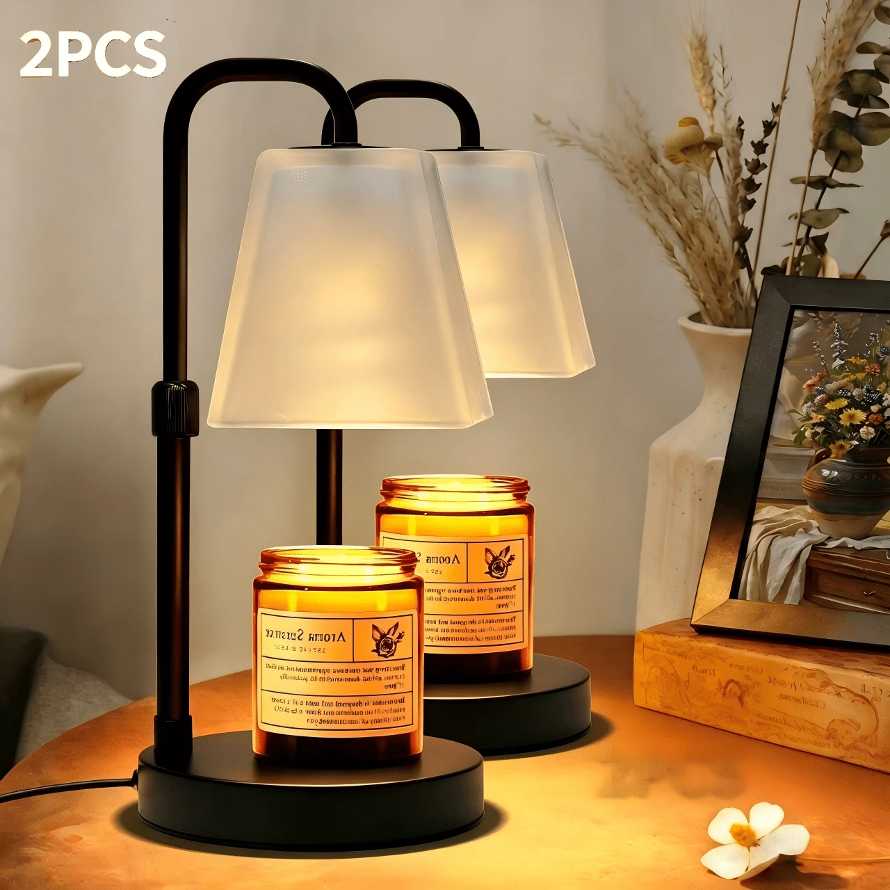 QUIGO 2PCS Scented Candle Warmer Lamp With Timer Dimmable & Adjustable Height Design, Modern Aesthetic Table Lamp Bedside Light, No Flame Wax Melting Lamp For Bedroom Living Room Home Office Indoor Decor, Ideal Housewarming Mother's Day Valentine's Day Christmas Halloween New Year Easter Bridal Shower Gift For Women Ladies, Includes 1 High-Quality Replacement Bulb - 美規A型插(110-127V) - 查看 1