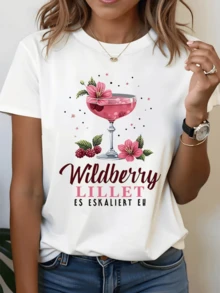 Pink Cup With Tropical Flowers And Wild Fruits That Evoke Freshness, Joy And A Summery Touch, Perfect For Relaxed Moments. Casual, Modern And Comfortable Women's T-Shirt For Everyday Wear. - 白色 - 查看 8
