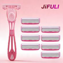 jifuli 女士剃毛器，6层不锈钢刀片，亲肤顺滑刀片，易于清洁且不会堵塞毛发，可替换式手动脱毛剃毛器，一次性剃刀头，女士夏季脱毛剃刀（节日礼物） - 玫紅色 - 查看 2