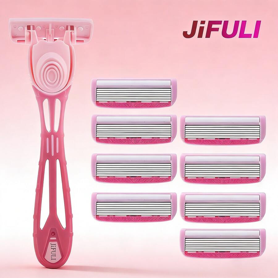 jifuli 女士剃毛器，6层不锈钢刀片，亲肤顺滑刀片，易于清洁且不会堵塞毛发，可替换式手动脱毛剃毛器，一次性剃刀头，女士夏季脱毛剃刀（节日礼物）