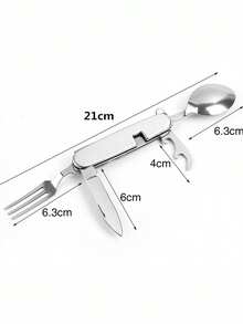 1pc 4-In-1, 6-In-1 Outdoor Stainless Steel Folding Knife, Fork, Spoon, Can Opener, Multi-Functional Camping Tableware And Picnic Tool - Multicolor - View 9