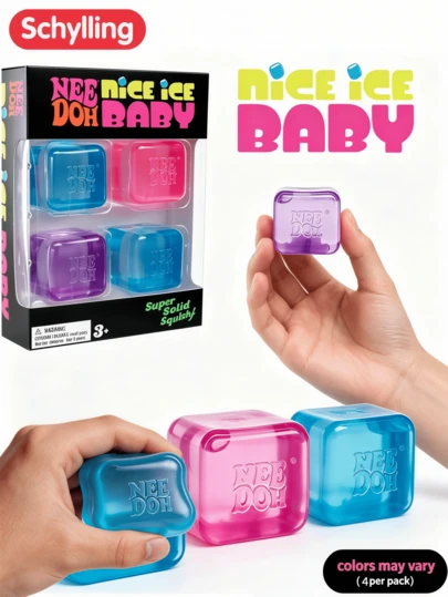 NeeDoh 4 piezas Juguetes de apretón lindos y mini, juguetes de estrés de textura de gelatina blanda y elástica de TPR transparente, sin pegajosidad y de rebote lento, adecuados para el hogar, la oficina, los viajes, los adolescentes, las recompensas escolares, los regalos de fiesta, excelentes para adolescentes, adultos, coleccionistas de juguetes de apretón
