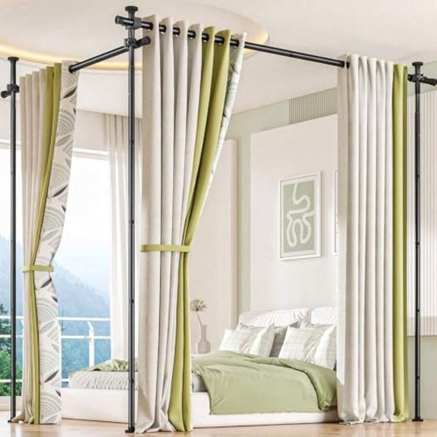 Roofhm Dividhfer Curtain Rogd No Drilling Tgension Rod For Rfoom Separation Adjustabgle 4-10ft H 30-147"(W) Hefgavy Duty Floor To Ceiling Wall Divfider Space Pahrtition Privhacy Separastor For Dorm Osffice Blhackgiffht - Black - View 1