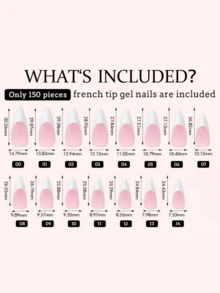 150pcs Ujung Kuku Gel Panjang dan Lancip, Ujung Kuku French Putih untuk Ditempelkan pada Kuku, Ujung Kuku Gel French Persegi 3-in-1 untuk Seni Kuku DIY, 15 Ukuran Cocok untuk Wanita dan Salon Kuku - Putih - View 4
