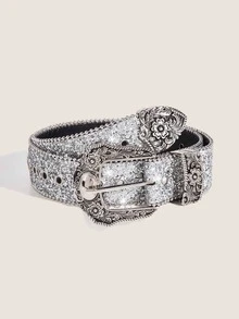 1条女士Y2K西部风格加厚腰带，饰有多巴胺星星和眼睛图案，适合日常穿着、派对、夏季和上学场合。 - 銀色 - 查看 1