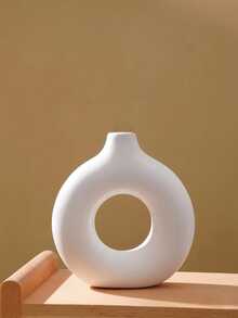 1pc White Donut-Shaped Vase, Simple And Modern Openwork Vase, Suitable For Home Decor And Tabletop Display. - White Little O - View 8