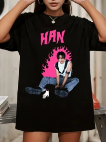 H-HANS StraySKidsS Rock Star Vintage 90s Bootleg T-Shirt Retro K-Pop Graphic Tee - Black - View 6