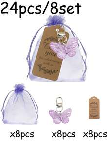This Butterfly Shaped Keychain Gift Set Includes Acrylic Keychain, Brown Thank You Card, And Purple Organza Pouch, Suitable For Weddings And Parties - Multicolor - View 14