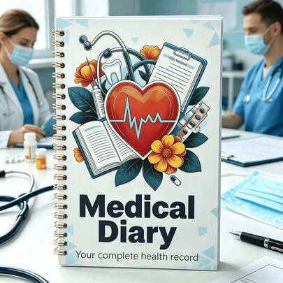 Sổ nhật ký y tế dạng xoắn ốc, nhật ký theo dõi triệu chứng sức khỏe hàng ngày, nhật ký đường huyết và huyết áp, sổ lập kế hoạch hồ sơ sức khỏe toàn diện cho việc quản lý bệnh mãn tính, sổ ghi chép y tế cho người cao tuổi trong gia đình.