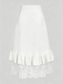 Gothic Style Lace Patchwork Ruffle Hem Solid Color Pirate Skirt White Spring - White - View 2