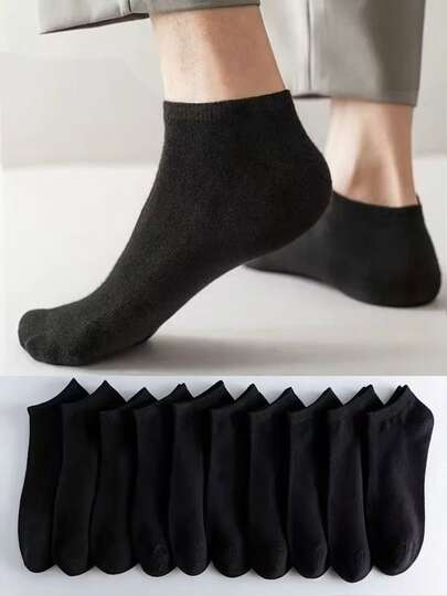 1/5/10/20/30/50 Pairs Solid Color Summer Thin Low-Cut Ankle Socks, Classic Minimalist Black White Grey Casual Sports Versatile Men's Short Socks