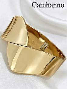 Camhanno 1pc French Minimalist Cross Stainless Steel Bracelet, Strong Color Retention, Hypoallergenic, Spring Clasp Design, Versatile Accessory For Office OL, Date, Wedding And Banquet - Gold - View 5