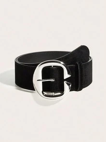 1pc Women's Silver Buckle Classic PU Fashion Belt, Accessory To Pair With Pants And Dresses, Suitable For Dates, Parties, And Daily Wear - Black - View 6