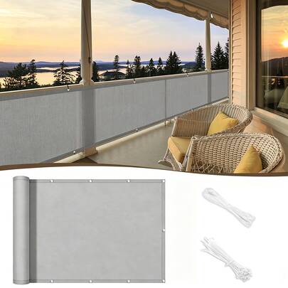 Balcony Privacy Screen, With Ropes And Ties, Sun-Shading And Heat-Insulating Garden Fence Cloth, Fence Protective Net, High Density And Thickness, Suitable For Balcony, Garden, Yard - Gray & Beige