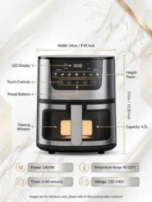 SOKANY Smart Visual Touchscreen Air Fryer Oven Combo, Large Capacity Oil-Free Multi-Function Cooking Machine, Suitable For Baking And Heating - Black - View 5