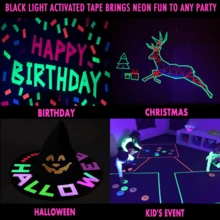 Ruban fluorescent réactif aux rayons UV noirs/ruban luminescent néon - Ruban super lumineux, 3 tailles par couleur, convient pour Halloween, sports de nuit, marquage d'atelier, idéal pour la décoration de la maison, la décoration de Noël, la décoration de la chambre, les cadeaux de Noël, la décoration de Noël - Ruban fluorescent - Voir 3