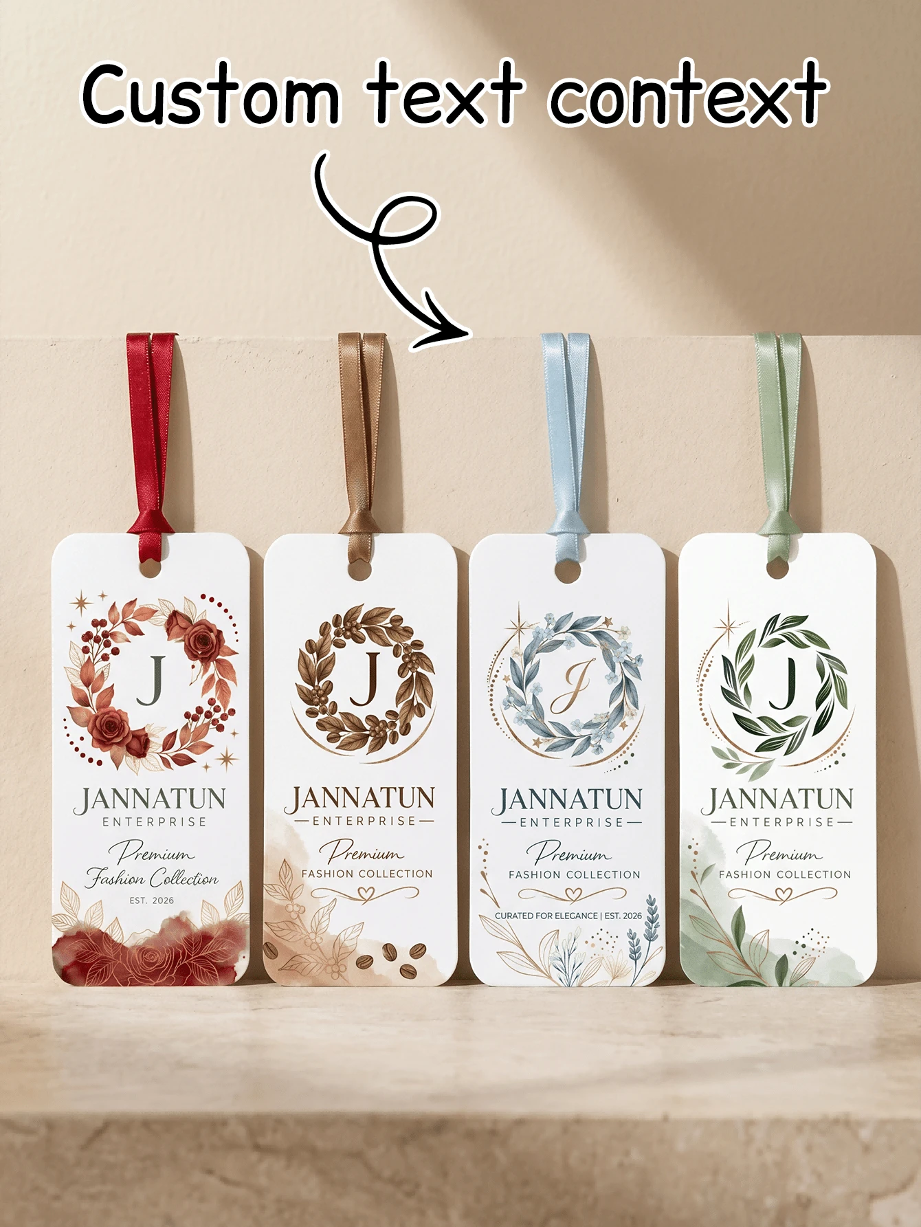 12pcs/24pcs/48pcs Customized Floral Design Hang Tags (With Ribbons), 4 Floral Designs, Customizable Text Content, Suitable For Clothing, Shoes, Gifts, Packaging, Branding, High-Quality Material Tags For Apparel Stores, Handmade Gift Boxes, Accessories Packaging, Holiday Presents - Multicolor - View 1
