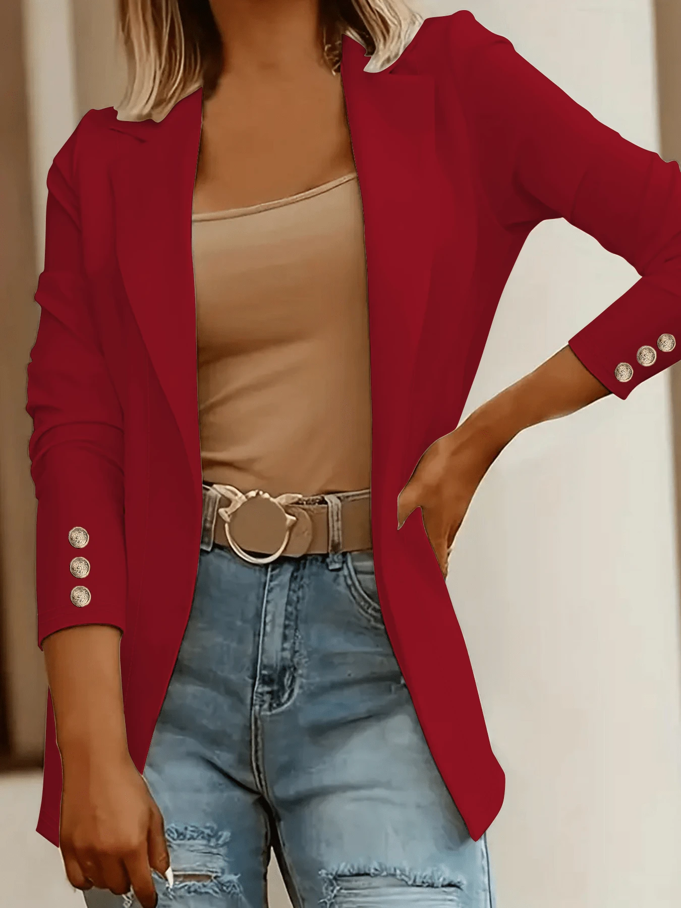 New Commuting Lapel Long Sleeve Blazer For Women Red - Red - View 1