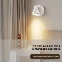 1pc Rechargeable Magnetic LED Spotlight For Indoor Use, USB Charging, 3-Color Dimming, 350° Rotation, Battery Powered Wall Lamp Suitable For Bedroom, Bedside, Art, Painting, Potted Plants, Photo - White - View 9