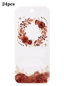 12pcs/24pcs/48pcs Customized Floral Design Hang Tags (With Ribbons), 4 Floral Designs, Customizable Text Content, Suitable For Clothing, Shoes, Gifts, Packaging, Branding, High-Quality Material Tags For Apparel Stores, Handmade Gift Boxes, Accessories Packaging, Holiday Presents - Multicolor - View 15