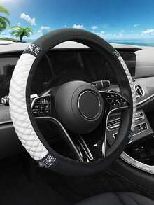 All-Season Steering Wheel Cover - Soft PU Leather, Diamond Quilted Texture, 2 Rows Of AB Crystal Decor, Fits 37-38cm Steering Wheel, Elastic Comfortable Breathable, Multiple Colors Available, Upgrade Car Interior - Leather With Diamonds - View 16