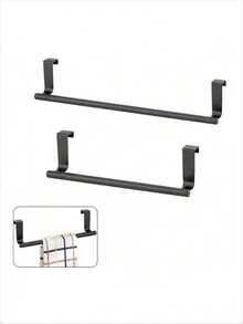 1pc/2pcs Stainless Steel Towel Rack Door Hanging Towel Rack Kitchen Accessories Home Storage Accessories Punch-Free Cabinet Rag Hanging Rack Kitchen Back Towel Storage Single Rod - Multicolor - View 9