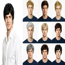 Men's Wave Curly Cosplay Wig Natural Layered Synthetic Wig, Suitable For Daily Party Clothing, Available In Black, Brown, Gold, And Grey, Realistic Appearance - Multicolor - View 1