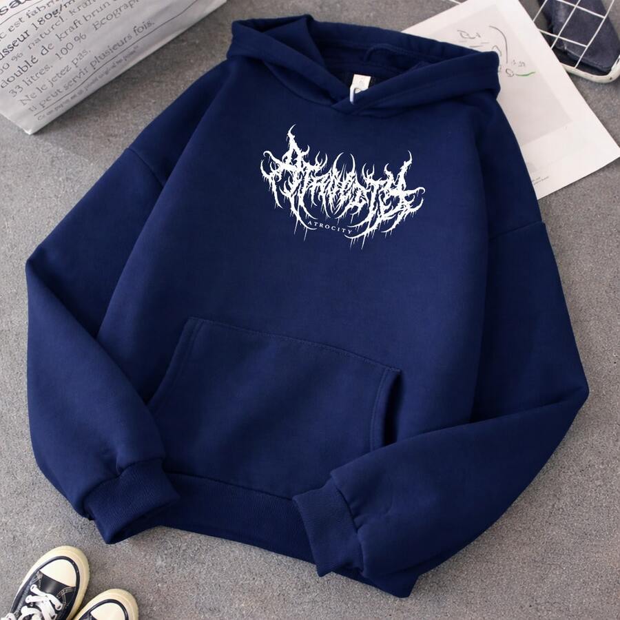 Blusa De Frio Moletom Gótico Y2K Bolso Capuz Estilo Canguru Moleton Casual Casaco Algodão Lançamento - Azul Marinho - Visão 1