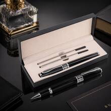 Luxury Black & Silver Metal Ball Pen Gift Set, Includes 2 Replaceable Refills, High-Quality Smooth Writing Business Signature Pen, Comes With Gift Box, Suitable For Father's Day, Graduation, Corporate Gifts For Men, Back To School - 626# Set - View 1