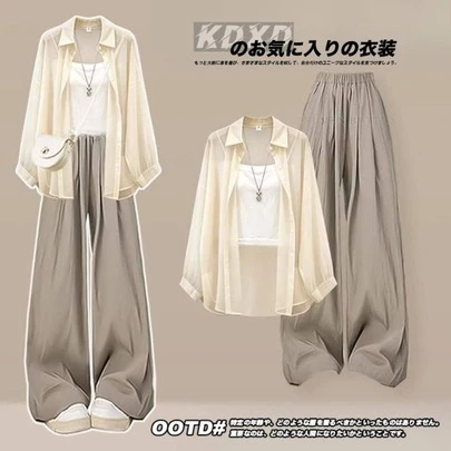 毎日の服装セット毎日の服装セットの組み合わせ夏の新しい小柄な学生のカジュアルな服装日焼け止めシャツの女性+ベスト+ジーンズの3点セット