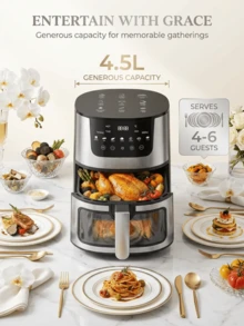 Premium Dual Basket Air Fryer: 4.5L Large Capacity, 85% Less Oil Consumption, 8-In-1 Multifunctional, Smart Touch Control & Easy Cleaning - Silver - View 7