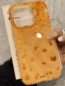 Casing Ponsel Mewah Motif Ikan Mas Bergelombang yang Menguntungkan, Kompatibel dengan iPhone 17 Pro Max 16 15 14 13 Pro Max 14 15 16 17, Casing Belakang Ponsel Tahan Guncangan dengan Tekstur Daun Maple Vintage, Hadiah Hari Ibu - ikan mas - View 7