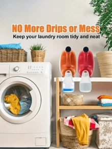 2pcs Laundry Detergent Cup Holder, Set Eliminates Worries About Stains Or Leaks,Upgraded Drip Tray To Collect Leaks, No More Mess Or Spills, Universal Grip Handle Design - Our Laundry Drip Collector Tray Fits All Types Of Detergent And Softener Containers, With Round Dispensing Button, Home Bathroom Decor - Multicolor - View 3