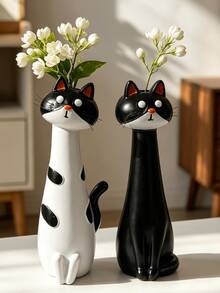 1pc Unique Cat Shaped Vase - Personalized Home Decor Vase Ornament | Home Decor, Room Decor, Bohemian Style Decor, Tabletop Decor, Cute Collectible, Gift, Tabletop Decor, Housewarming Gift - New Models - View 2