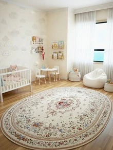 1 pieza Alfombra ovalada de lujo estilo europeo - Suave y esponjosa con patrón floral, ribete dorado, alfombra floral ovalada, alfombra decorativa, decoración de dormitorio, alfombra pequeña, alfombra, decoración del hogar, alfombra para sala de estar, alfombra pequeña para sala de estar, alfombra de dormitorio, decoración del hogar para sala de estar, alfombra para exteriores, alfombra lavable - A - Ver 2