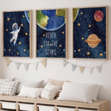 3pcs/Set Outer Space Theme Decorative Painting, Space Printing Decorative Painting, Space Decorative Painting, Framed Or Unformed, Ideal House Warming Gift, College Dorm Apartment Decorator, Gifts For Wall Decoration In Hotel, Home, Living Room, Bedroom, Bathroom And Office. - A - View 2