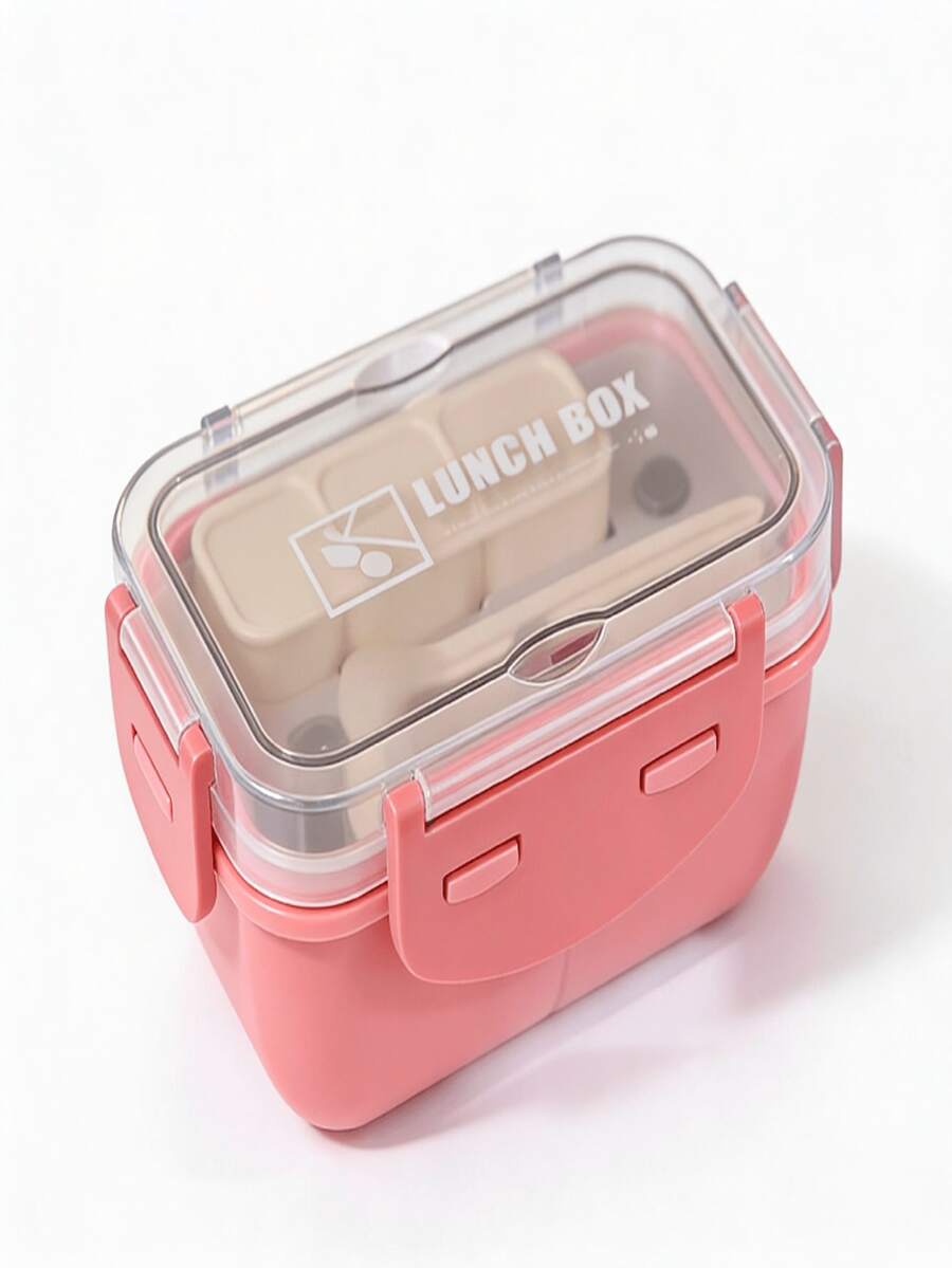Airtight Lunch Box With Compartments And Cutlery - 粉色 - 查看 1