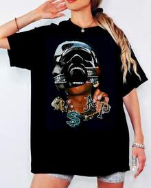 ASAP Rocky Abstract Collage T-Shirt, Dark Grunge Style Portrait Print, Unisex Casual Hip-Hop Fan Top - Black - View 6