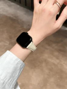 適用 38/40/41/42/44/45/46/49mm，Ultra/SE 2/SE 1/Series 11/10/9/8/7/6/5/4/3/2/1，高級鑽石紋人造皮革磁吸錶帶 - 白銀磁吸 - 查看 6