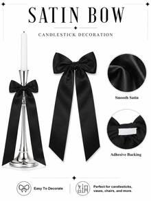 12pcs Black Candle Holders With Elegant Bow Decor, 13-Inch Large Size, Self-Adhesive Candle Holders For Desktop, Gift Packaging, Wedding Bride Party Centerpiece - Black - View 9