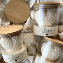 Bougie en verre en forme de rose en forme de cœur pour la Saint-Valentin, bougie décorative d'ambiance haut de gamme, bougie parfumée pour la maison - Cœur blanc - Voir 2
