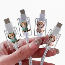 4 piezas Protector de gato, compatible con cable de carga de teléfono iOS de Apple, clip de fijación, estuche protector, protector de cable de gato lindo, regalo para amigos, regalo de Navidad - Multicolor - Ver 14