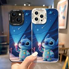 Officially Licensed Disney Lilo & Stitch Phone Case, This Protective Phone Case Features A Whimsical Print Of Stitch In Polka-Dot Pajamas Holding A Flashlight, Set Against A Starry Night Sky With Planets And Shooting Stars, Made With Flexible, Durable TPU Material To Protect Against Everyday Scratches, Bumps, And Minor Impacts, With A Raised Camera Frame Printed With "GOOD LUCK" Text For Extra Lens Protection, Slim And Lightweight Construction That Adds Minimal Bulk And Fits Easily In Pockets And Bags, Compatible With IPhone 17, 16, 15, 14, 13, 12, 11 Pro Series And Galaxy S22, S23, S24, S25 Models, Making It A Charming Choice For Stitch Fans And Disney Lovers, Ideal For Birthdays, Holidays, Or Any Special Occasion To Surprise Family And Friends. - màu đen - Xem 4